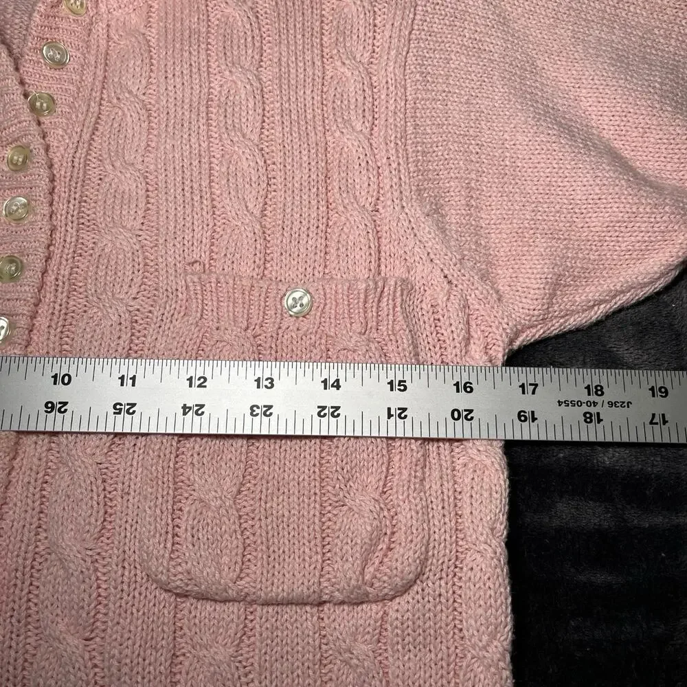 Tian Collection Pink Short Sleeve Cable Knit Cardigan Sweater Sz S Vtg Chunky
